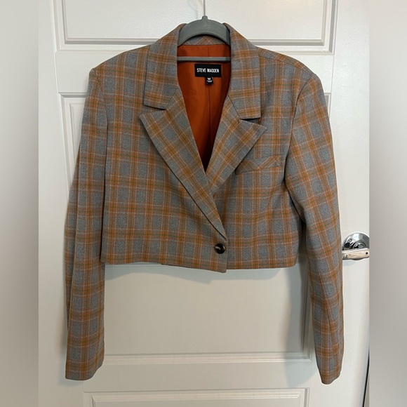 Steve Madden Rupi Plaid Cropped Blazer - Picture 3 of 6